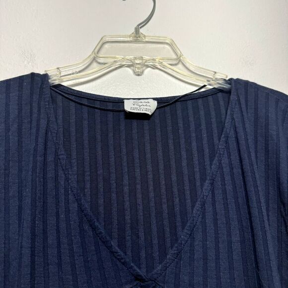 Zara Trafaluc Blouse V-Neck Pullover Navy Blue Top Boxy Oversized Women sz Small - Picture 2 of 6